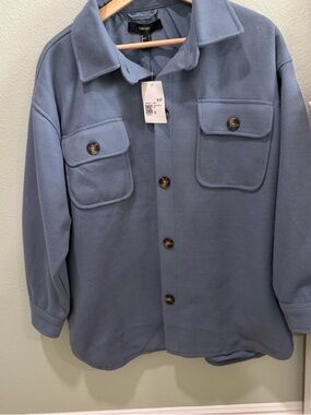 Forever 21 Small Blue Button-Front Fleece Jacket